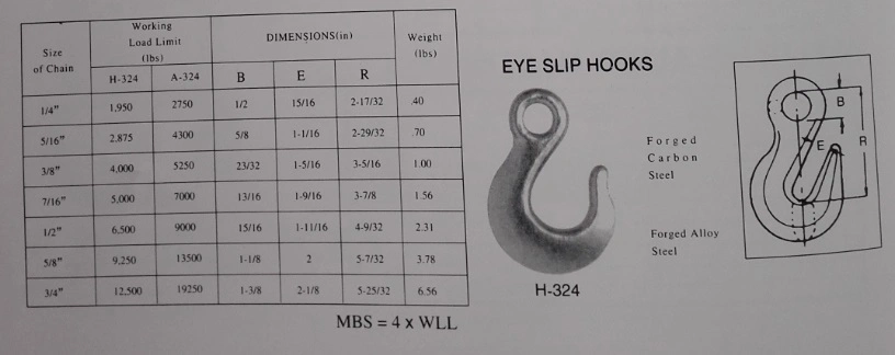 H324 Eye Slip Hook with Latch for Liffting
