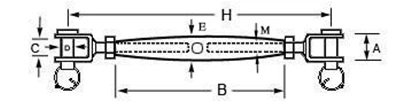 Close Body Turnbuckle DIN1478 Jaw Jaw in Stainless Steel