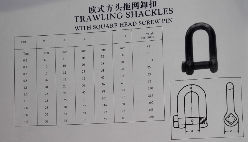 Trawling Shackle with Square/Round Head Pin